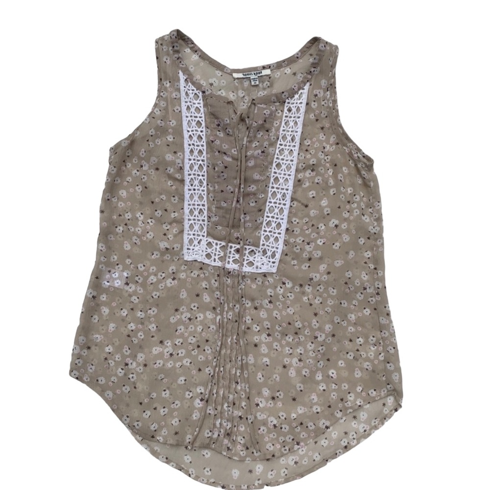 Daniel Rainn Tan Floral Sheer Hi Low Tank Top Size XS